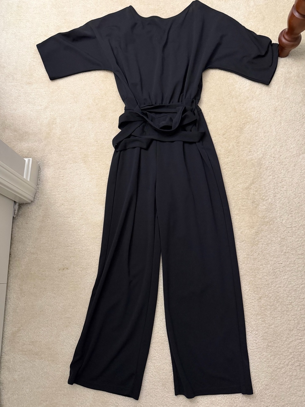 Women's Black Wide-Leg Jumpsuit with Waist Tie
